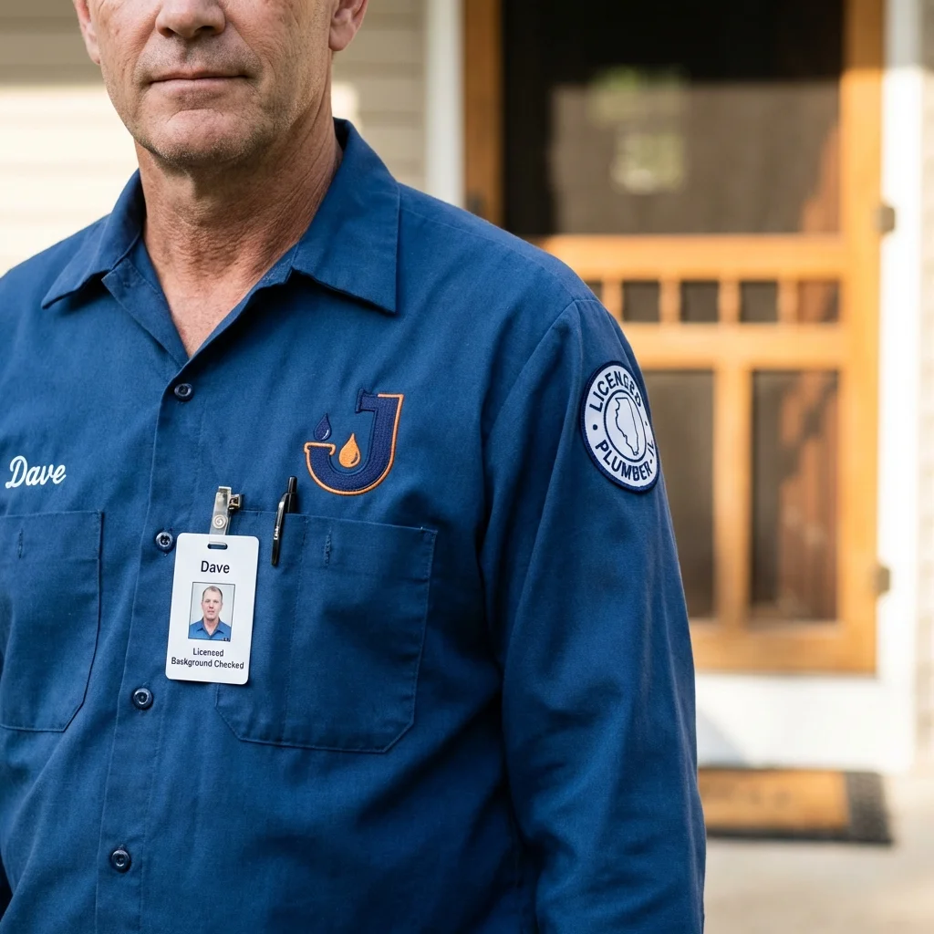 Licensed plumber showing ID badge in New Middletown, OH