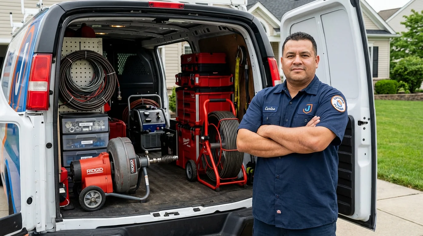 Professional drain cleaning equipment and Johns Plumbing LLC plumber in New Middletown