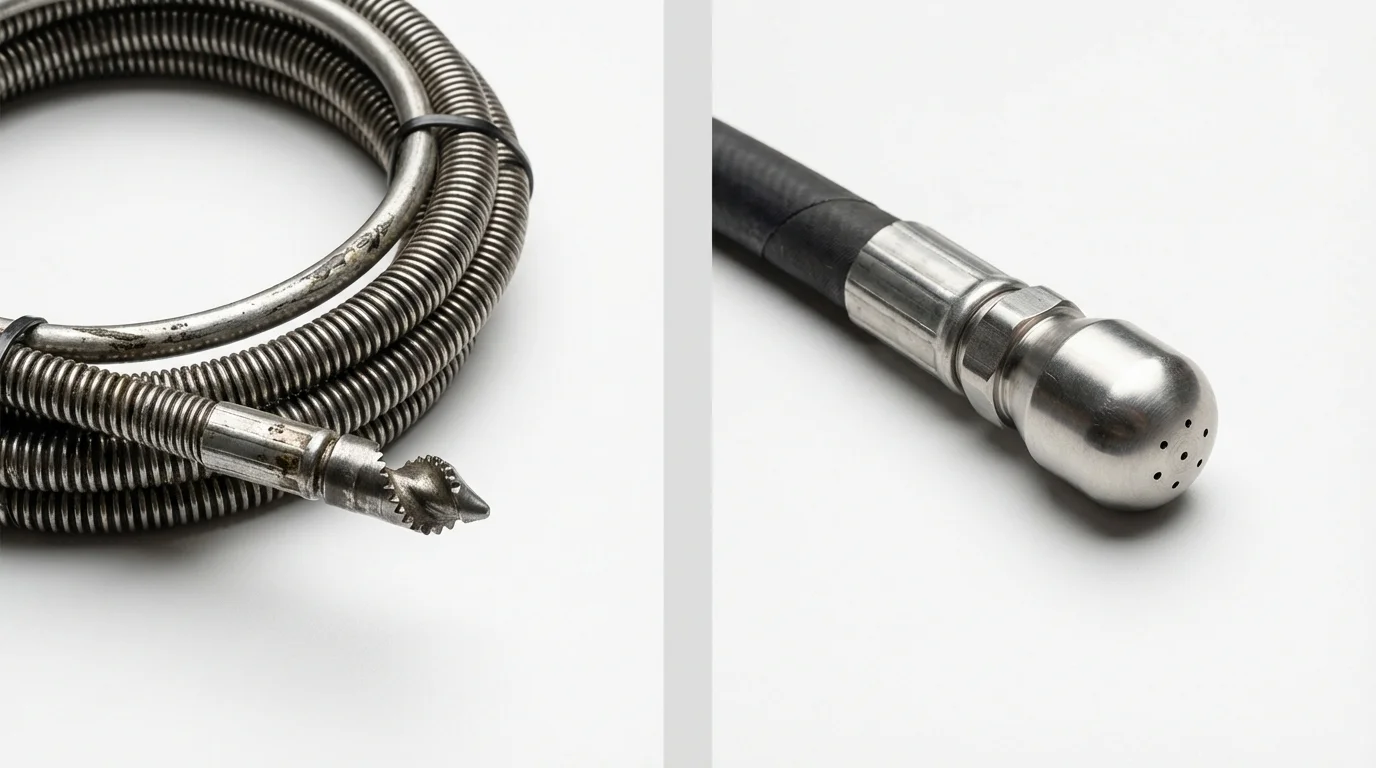 Drain snake cable and hydro jetting nozzle used for drain cleaning in New Middletown, OH
